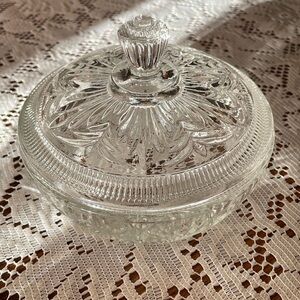 Vintage Avon Clear Glass dish with lid. 
From the 1970’s